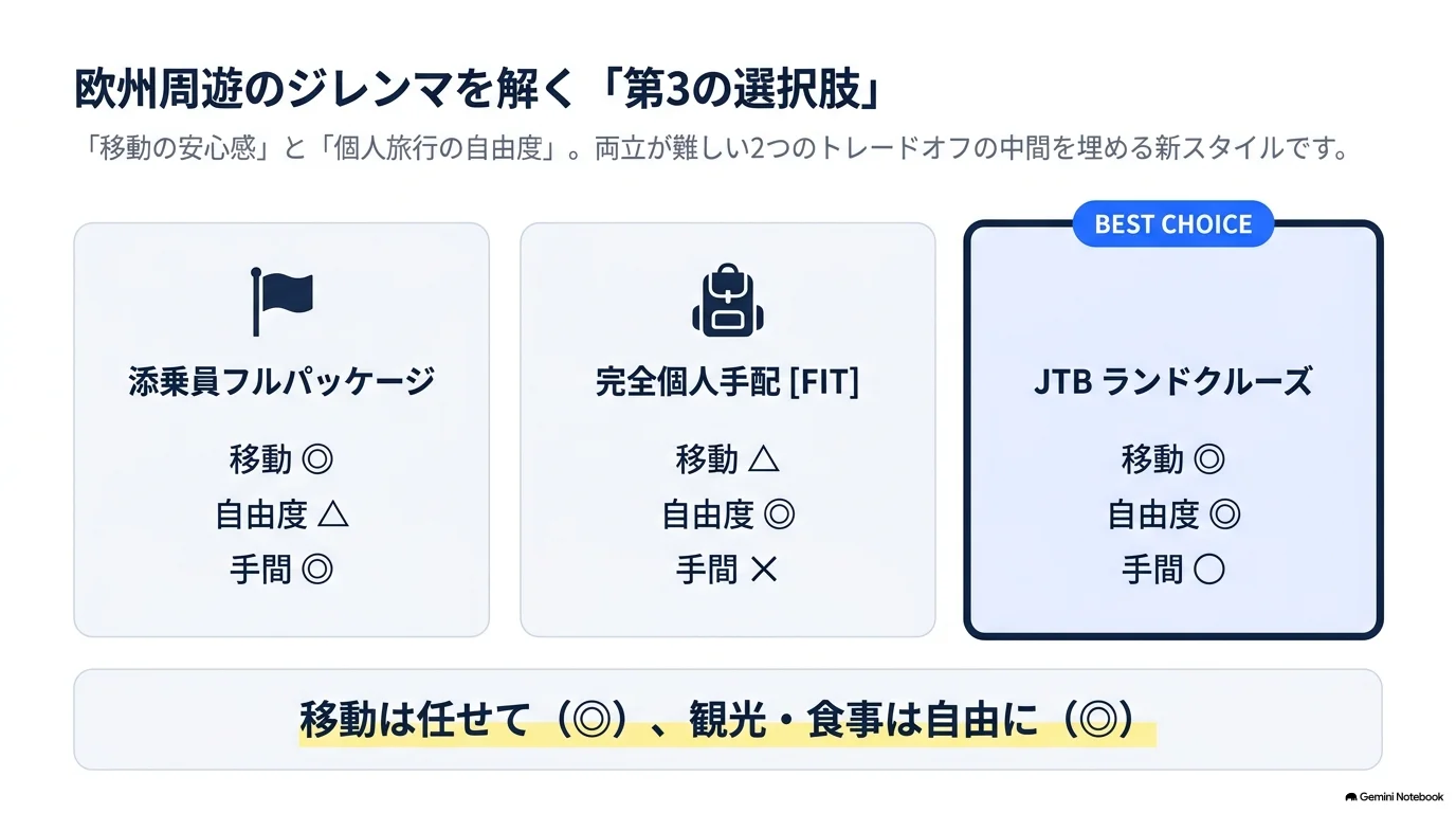 ヨーロッパ周遊 3大旅行スタイルの比較ダイジェスト