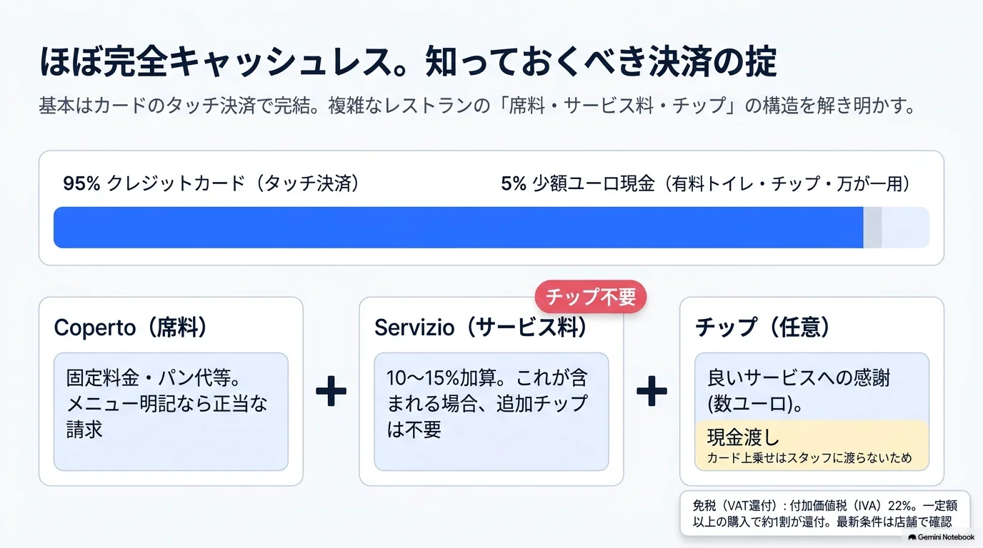 イタリアのキャッシュレス決済とチップ・席料の仕組み ダイジェスト